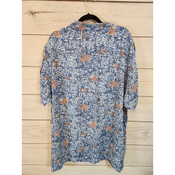 Foundry Men's Multicolor American Flag Rayon Short Sleeve Button Up Shirt 2XL - Picture 2 of 5